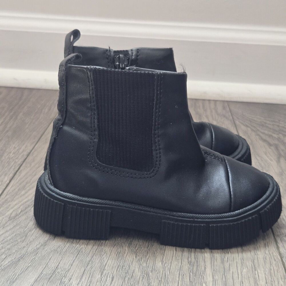 Ludique Mini Toddler Girls Chelsea Boots Sz 5 Lug Sole Chunky Platform Black Zip